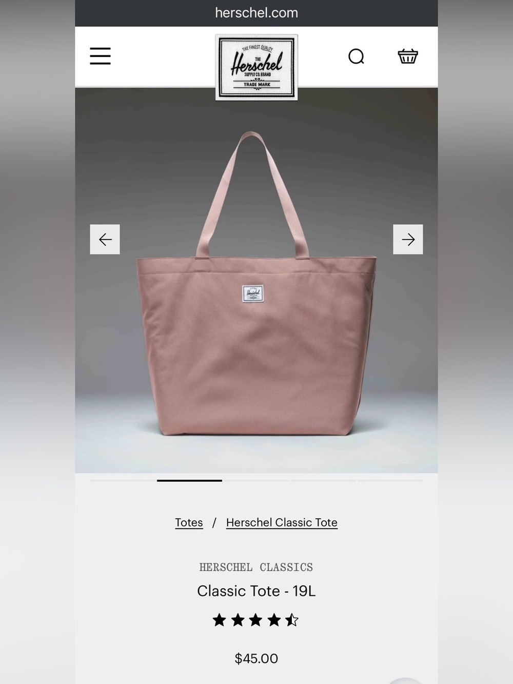Herschel Supply Company Classic Tote in Dusty Pink